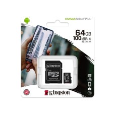 KINGSTON SDCS2/64GB CANVAS SELECT PLUS 64GB MICRO SDXC 100R A1 C10 CARD + SD ADAPTER